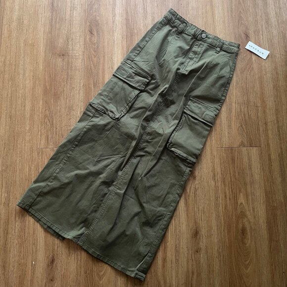 PACSUN High Waisted Long Back Slit Denim Skirt Green NWT Women’s Size 22 - Picture 1 of 7